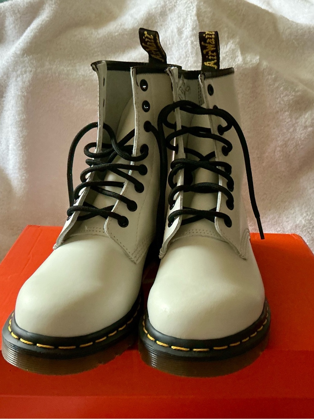 Dr. Martens White Leather Lace-Up Boots with Black Laces